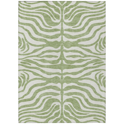 HomeRoots 3' X 5' Artichoke Green And Ivory Animal Print Washable Indoor Outdoor Area Rug