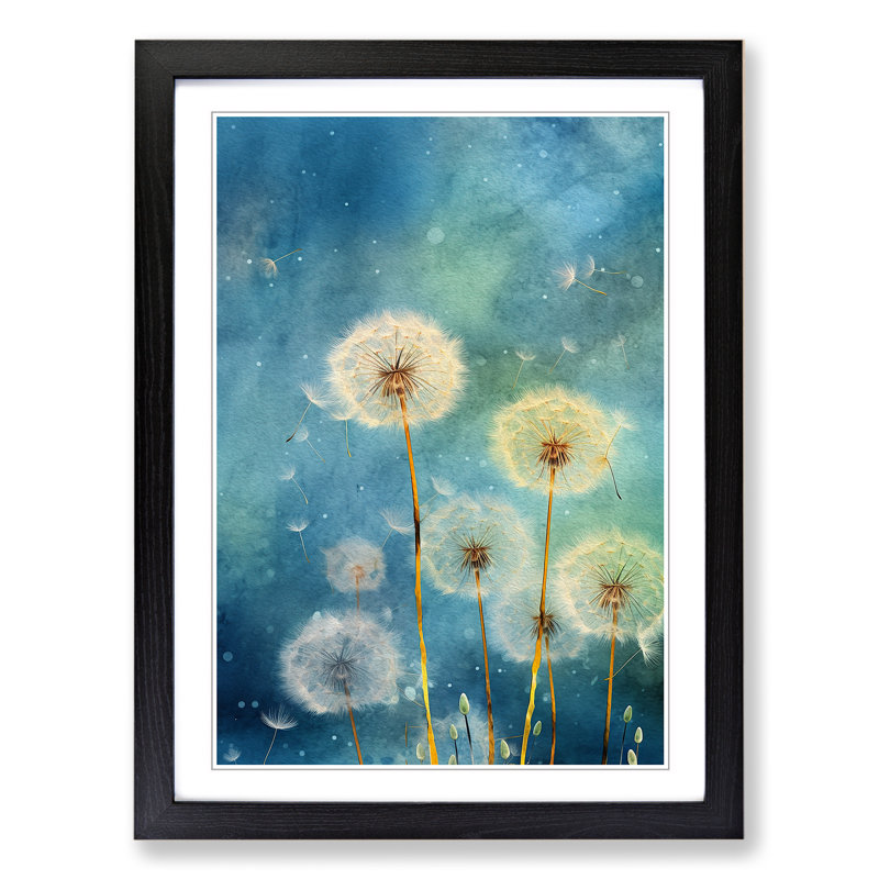 Dandelion Orphism - Single Picture Frame Print on Wood, Black Framed, 46cm H x 34cm W