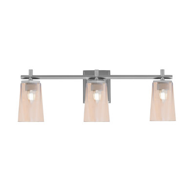 Barre d'éclairage de salle de bain 3 lumières Bramhall, finition graphite avec verre dégradé ambre l 4,5 po x H 6,5 po