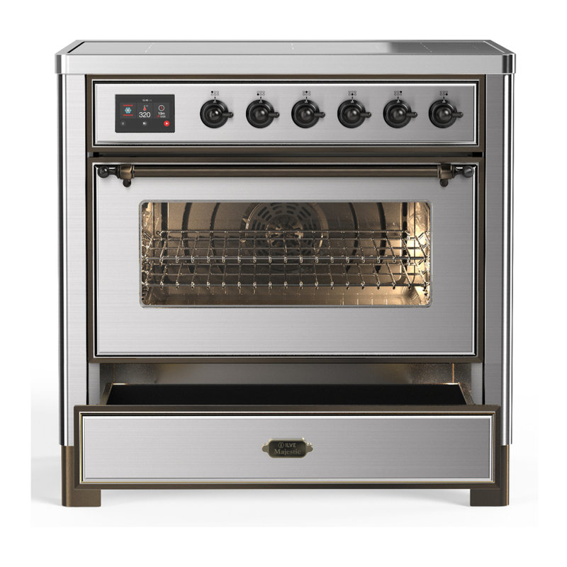 Cuisinière à induction 36 pouces avec 6 éléments à induction en acier inoxydable (garniture brunie) Majestic III Series