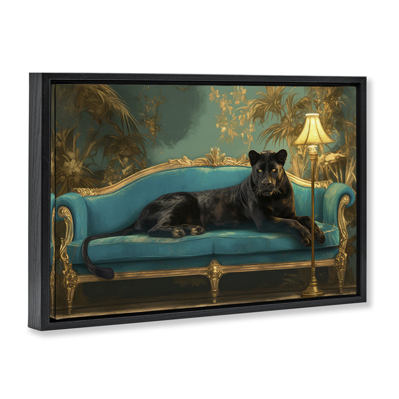 Cadre flottant Exotic Lounging Panther, design par Tina LeCour, Cadre flottant noir de jais, H 21 po x l 31 po