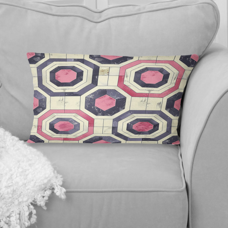 Coussin lombaire rose et beige Midcentury I