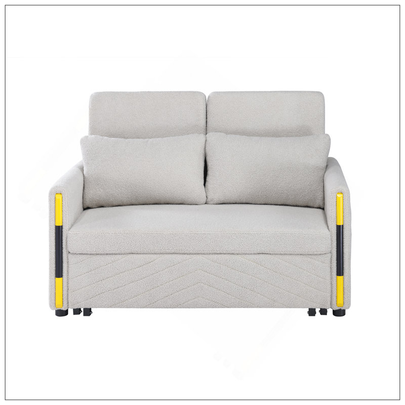 Causeuse-lit en velours beige 55,5 po avec conception à double tirette, Beige