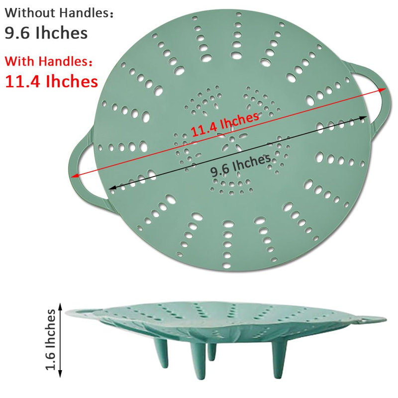 Extra Large Silicone Steamer Basket for 9~10 Inch Pot, 9.6 Inches Diameter with Handle Design, 1 Pack, (Green)