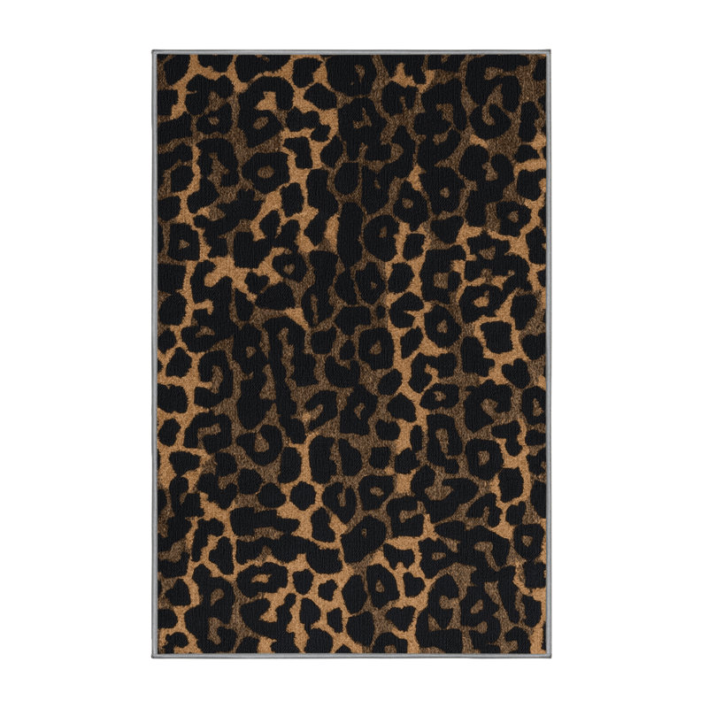  Tapis noir lavable à gros chats léopard d'Afrique, Rectangle de 5 pi x 8 pi