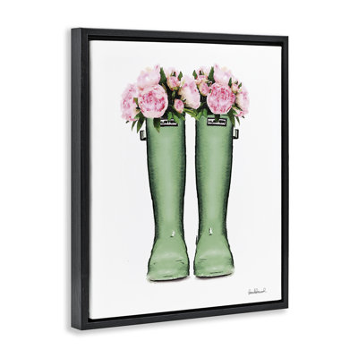 Country Boots with Peonies Floating Frame, design by Amanda Greenwood