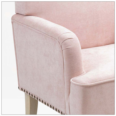 Fauteuil d'appoint avec pieds en bois rétro et garniture cloutée, petit fauteuil club en tissu, fauteuil rembourré confortable