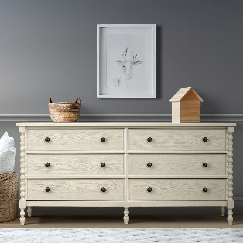 Beckett 6-Drawer Wood Large Dresser, Antique Cream