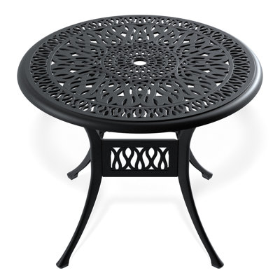 Table de salle à manger de patio 36,21 "avec cadre en fonte d'aluminium noir - Coussin réducteur de bruit, table d'apparence élégante, revêtement, espace extérieur douillet