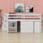 Loft Bed With Retractable Writing Desk And 3 Drawers, Wooden Loft Bed With Storage Stairs And Shelves-1398124144