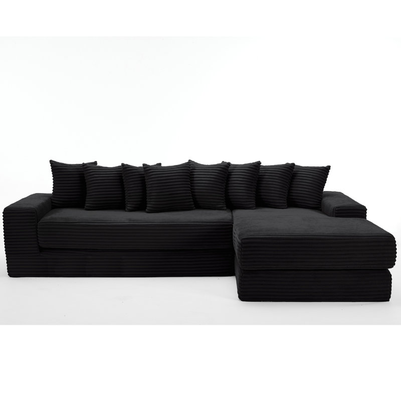 [NEW ARRIVED] [VIDEO PROVIDED] Oversize Cloud Sectional Couch, L-Shape Sofa, Convertible Floor Sleeper Sofa Bed, No Assembly,Eight pillows,3-in-1,Magazine bag,(Right Facing Sofa),Corduroy,Black