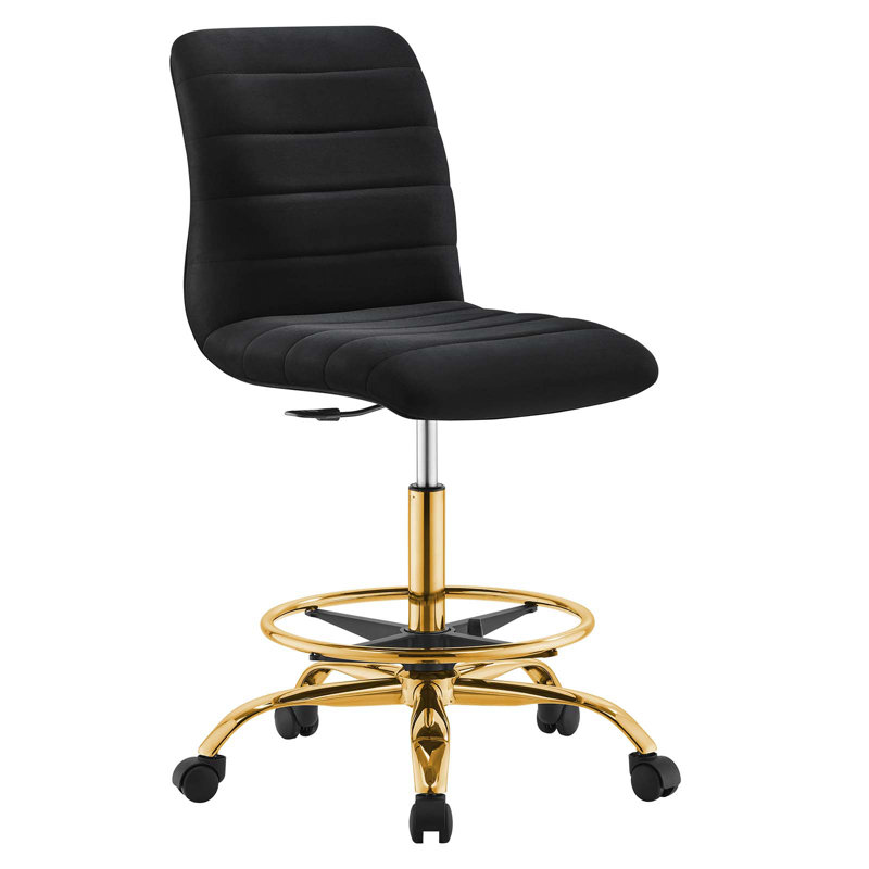 Modway Ripple Armless Performance Velvet Drafting Chair, Black