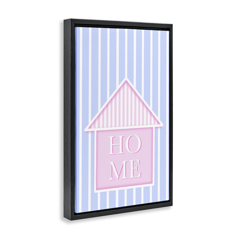 Cadre flottant Home Lettrage sur rayures, design par Pooja Dave, H 25 po x l 17 po, Cadre flottant noir de jais
