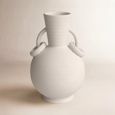 Ceramic Textured Decorative Vase with Ring Handles