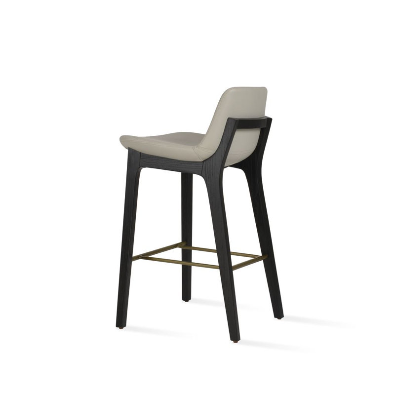 Pera HB Wood Counter, Bar Stool (29" Seat Height), Light Grey Leatherette