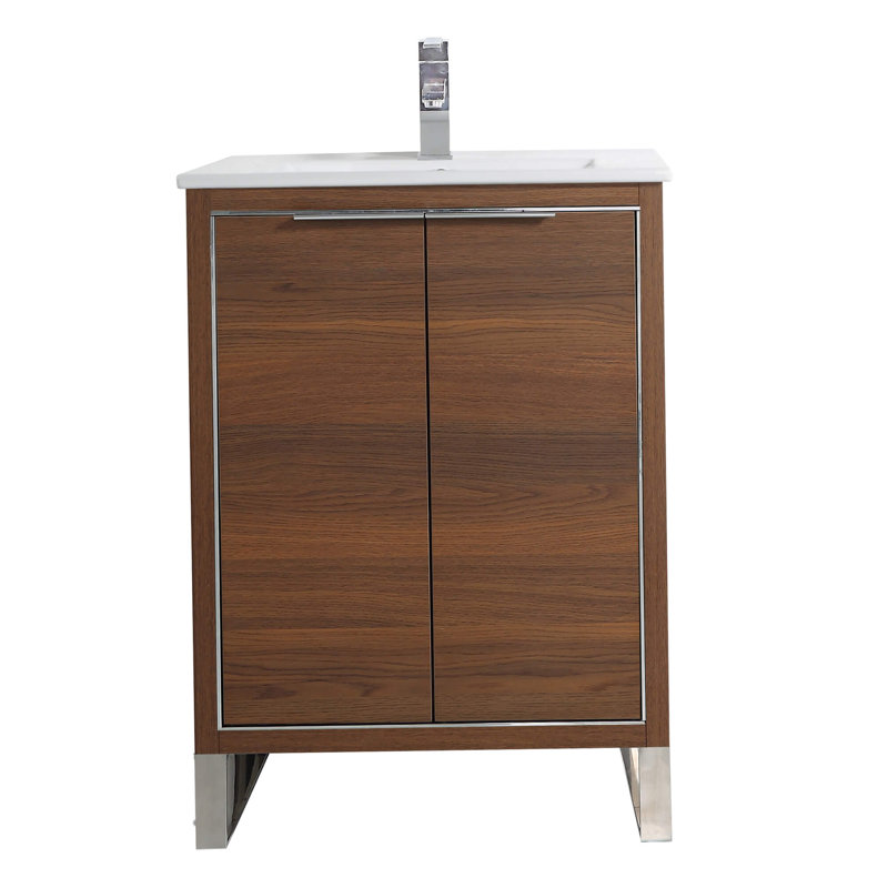 24'' Single Bathroom Vanity Set, Walnut, Chrome