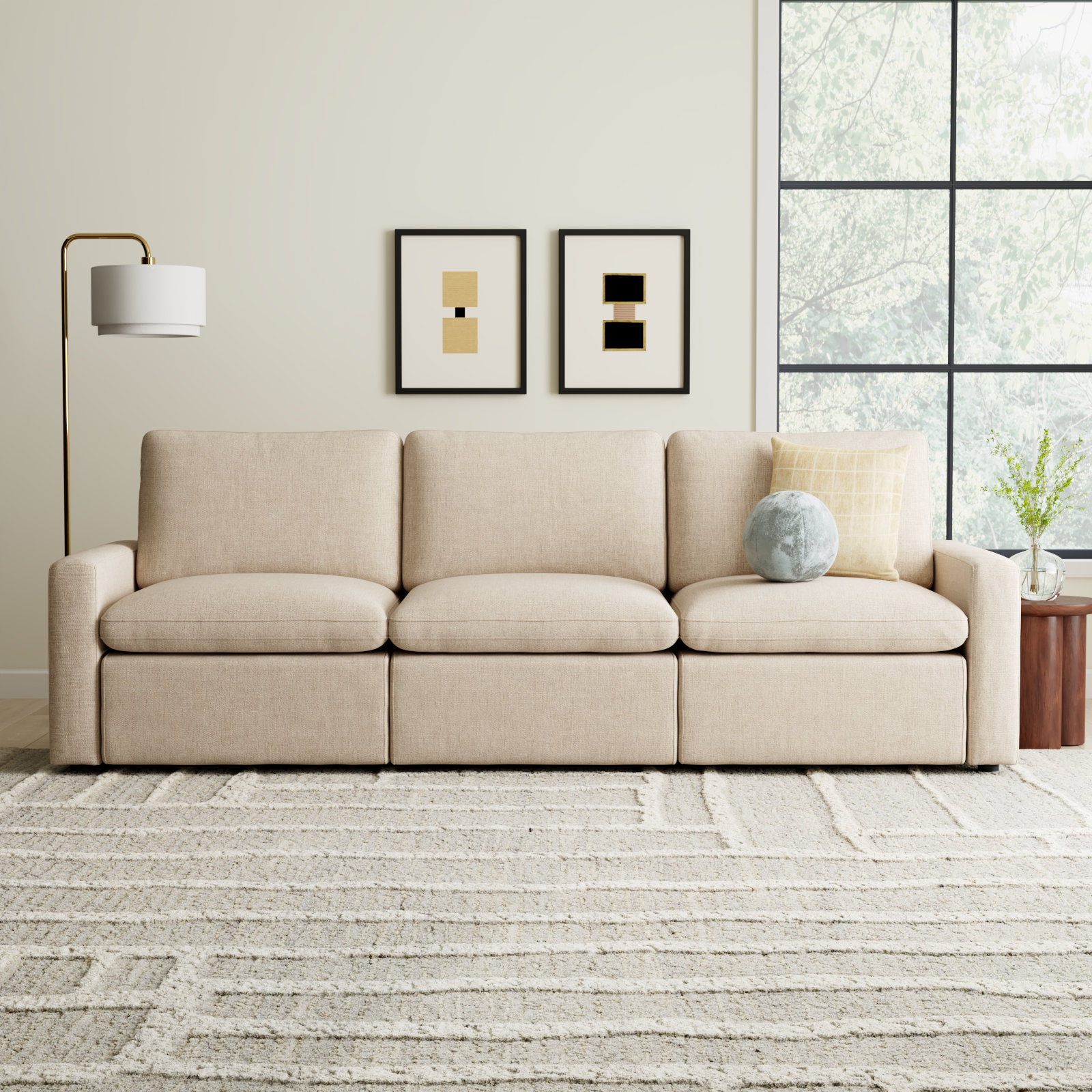 Downing 111" Genuine Leather Reclining Sofa, Antigo Natural Performance Weave