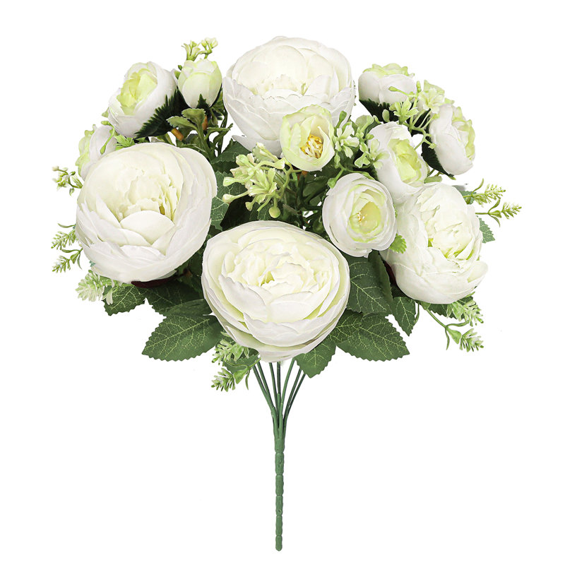 Bouquet de tiges de pivoines artificielles, Blanc, crème
