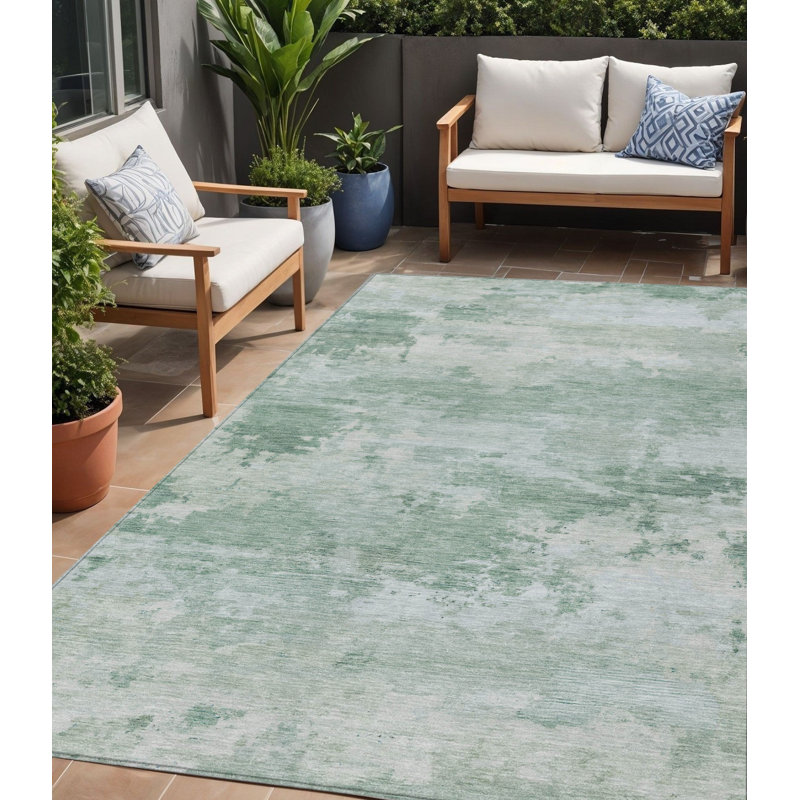 Tapis extérieur lavable abstrait vert menthe et pâle 5 pi x 8 pi
