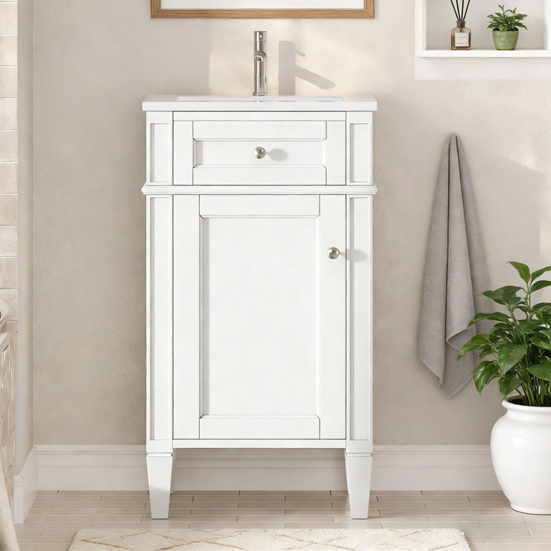 Meuble-lavabo 18 po avec lavabo en céramique, Blanc