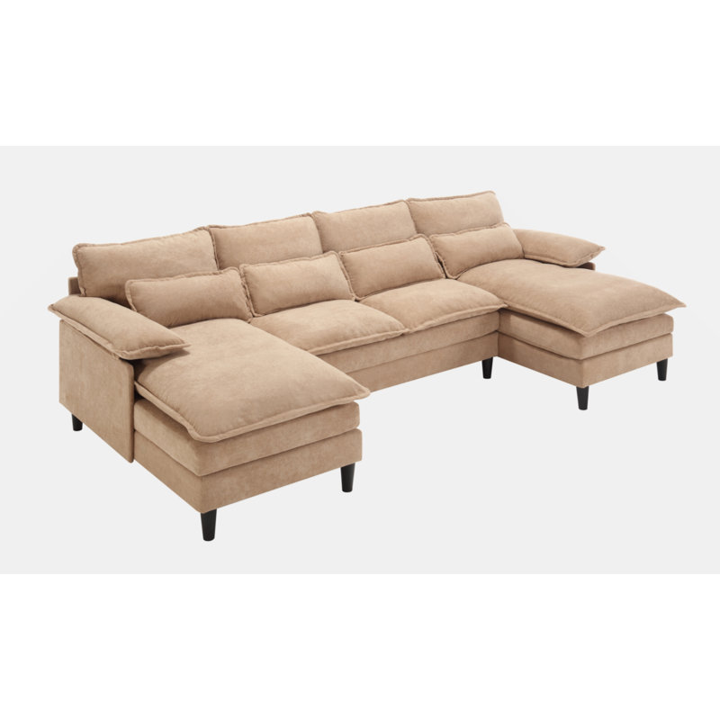 U Shaped Modular Sectional Sofa Couch, Brown Fabric