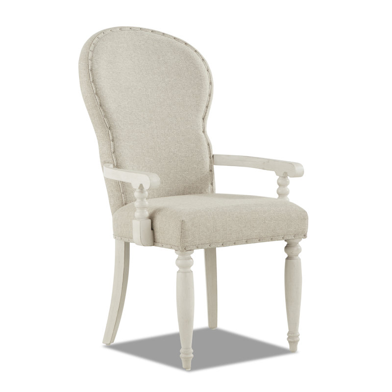 Cream Upholstered Wood Arm Chair with High Back