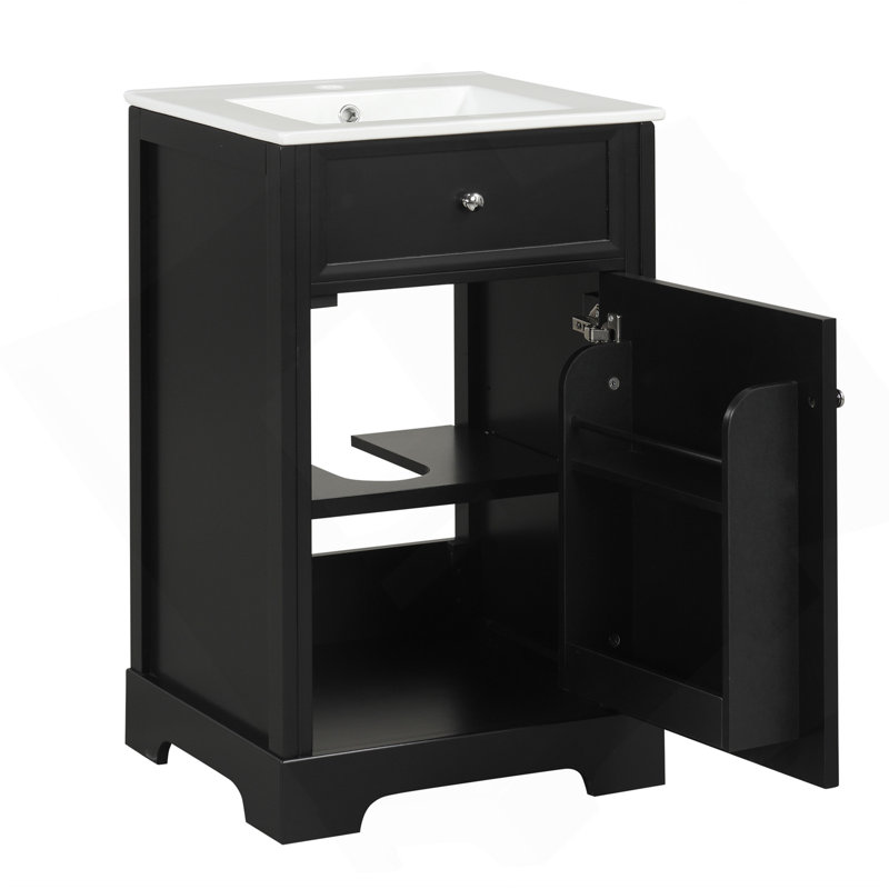 20" Bathroom Vanity With Sink, Bathroom Cabinet With Soft Closing Door, Storage Rack And Adjustable Shelve, Black, Black