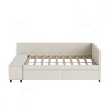 Twin size L-Shaped Upholstered Platform Bed with Storage and Drawers