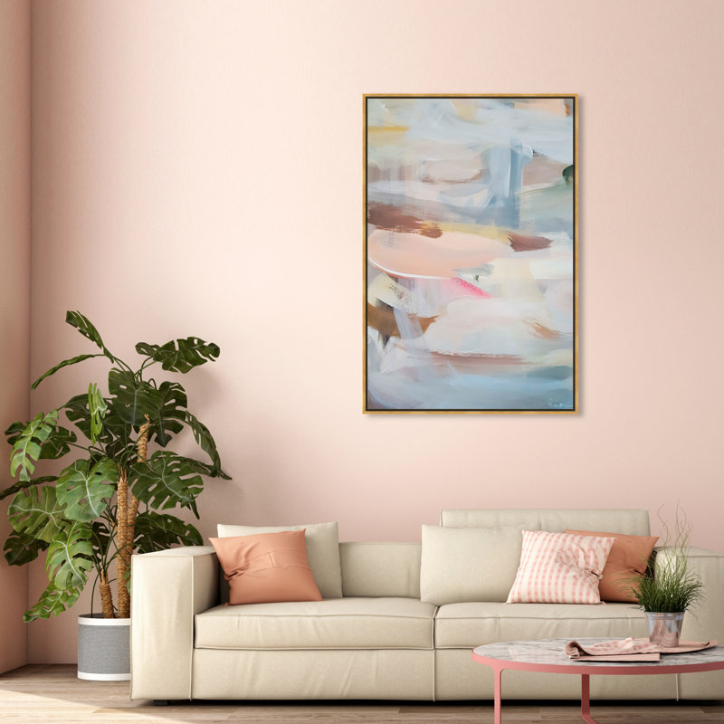 Matinée abstraite abstraite, bleu moderne et contemporain - impression sur toile, Toile avec cadre or, H 54 po x l 36 po