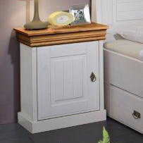 51 cm W Solid Wood Bedside Table, White waxed and honey