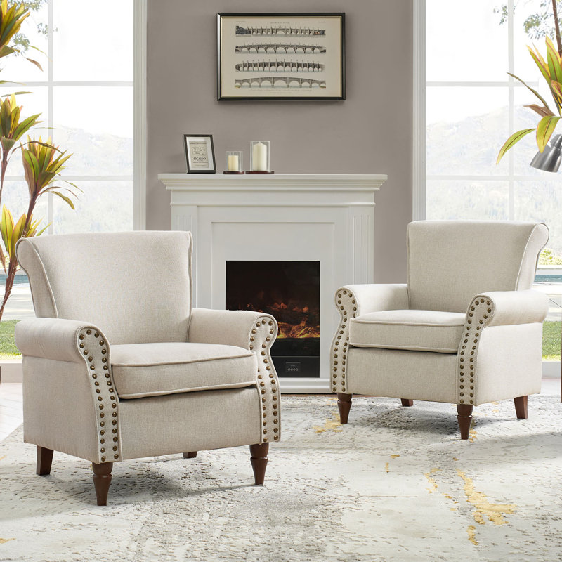 Mooresville Upholstered Armchair with Solid Wood Legs, Oatmeal Polyester