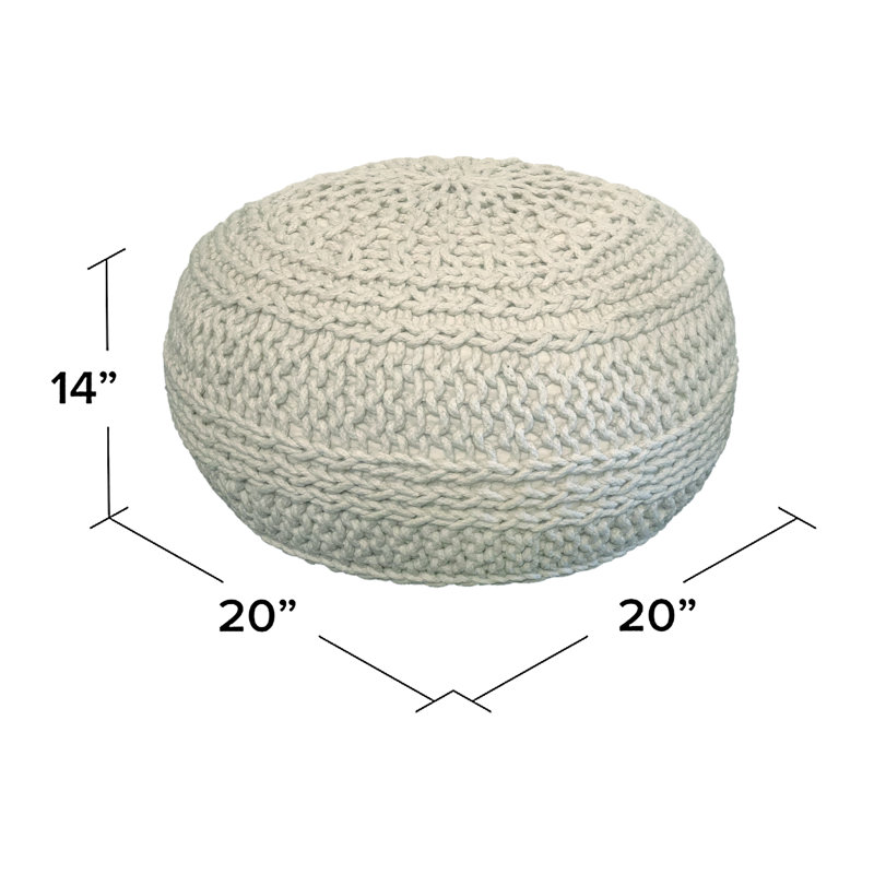 Verica 20" Wide Round Hand-Woven Upholstered Pouf Ottoman, Beige