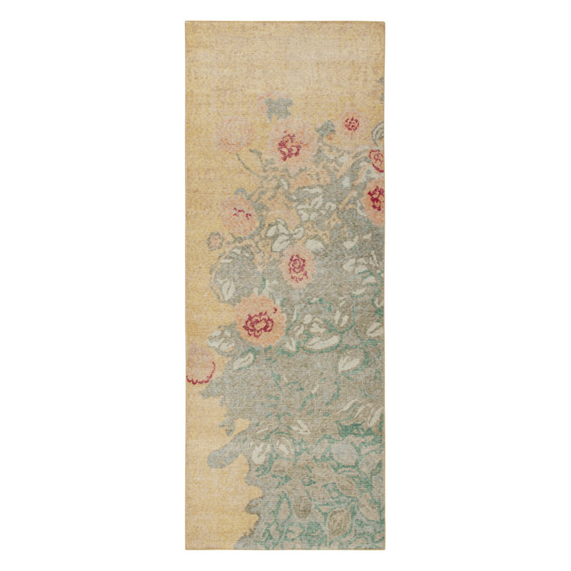 Distressed Homage Wool Floral Area Rug, Runner 2'6" x 14'