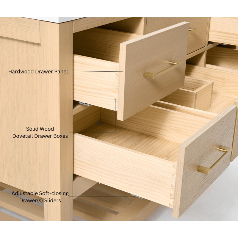 Elizabeth 48'' W Single Vanity, Oak/Rose Gold, Pure White Quartz