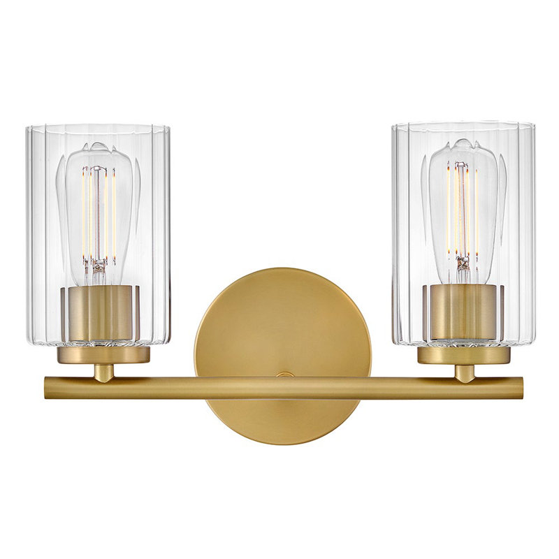2-Light Bath Vanity Fixture with Clear Ribbed Glass, Bronze