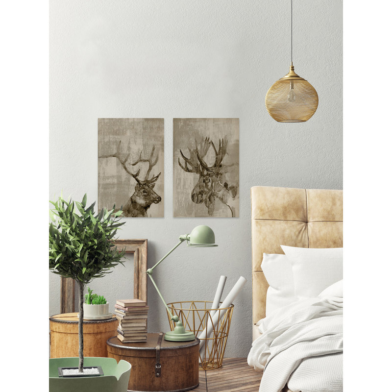 « sépia elk & orignal », ensemble de 2 reproductions de peintures à l’aquarelle sur toile, H 45 po x l 30 po x L 1,5 po