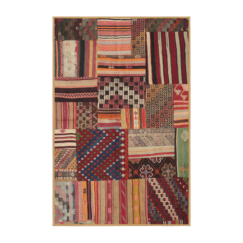 Tapis contemporain rouge / noir, Rectangle 5 pi x 7 pi
