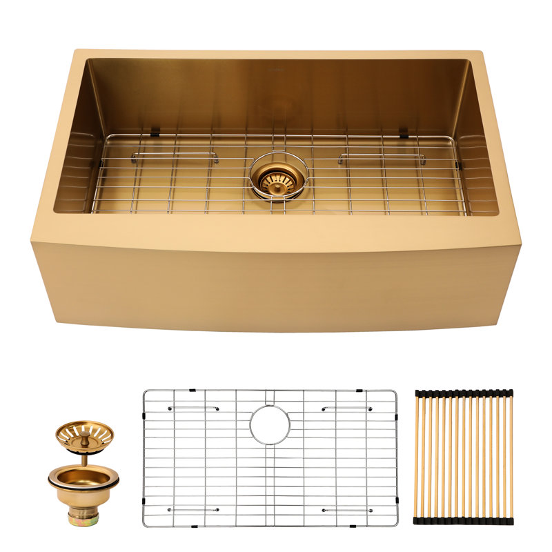 Gold 30" Kitchen Sink, 16G Stainless Steel, Repellent, Silent Operation Sink Gold, Heavy-Duty 16G, Easy Drain, Condensation Prevention