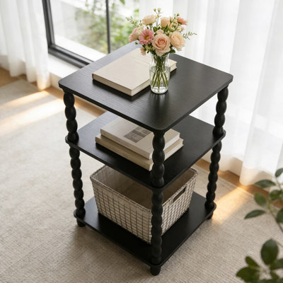 Table d'appoint en bois, petite table de bout avec tablette de rangement, table de chevet de chevet pour le salon, la chambre à coucher, le bureau et les petits espaces, disponible en chêne, noir et brun rustique