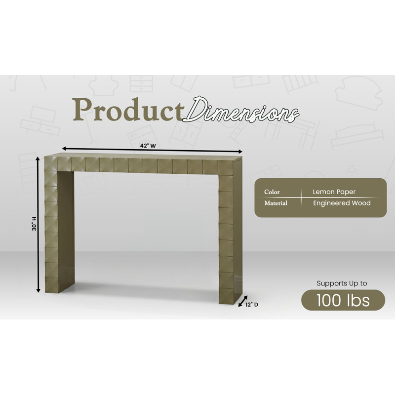 Console moderne en bois à motif géométrique, table d'entrée avec canapé texturé, table d'appoint étroite pour le couloir, le salon ou derrière le canapé