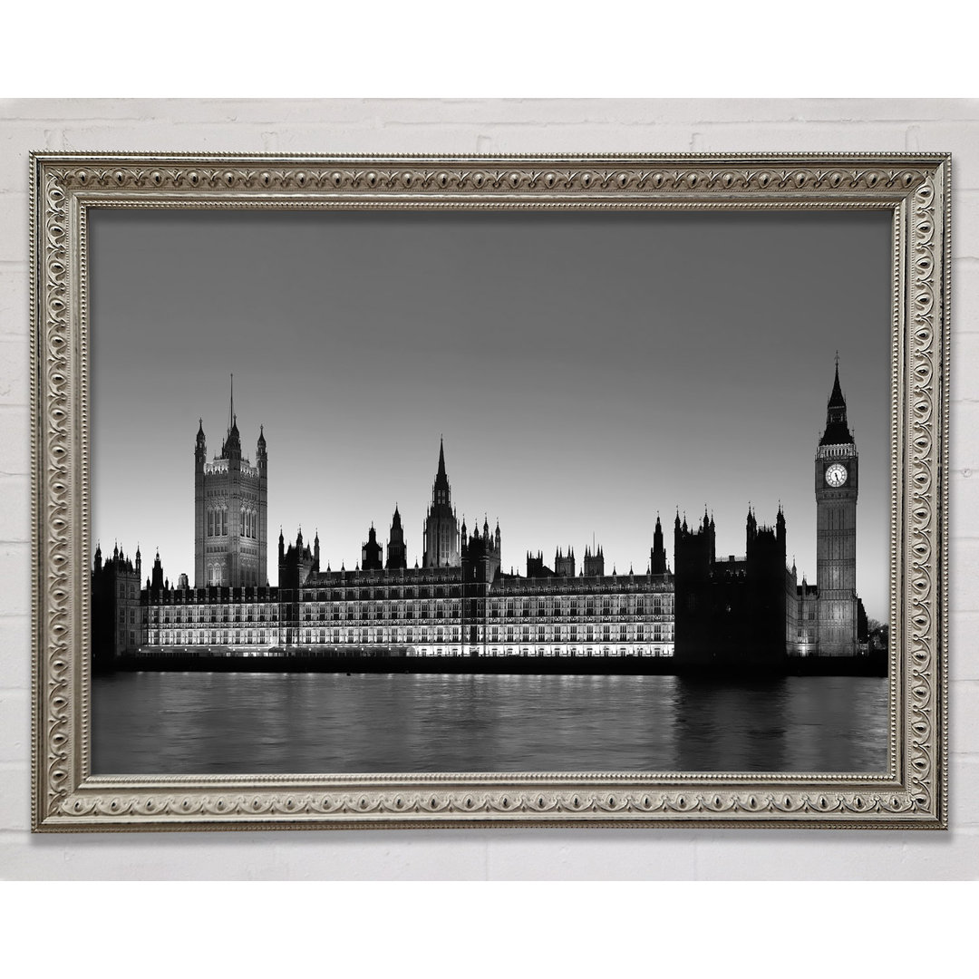 London Houses Of Parliament On The Thames B N W - Einzelne Bilderrahmen Kunstdrucke