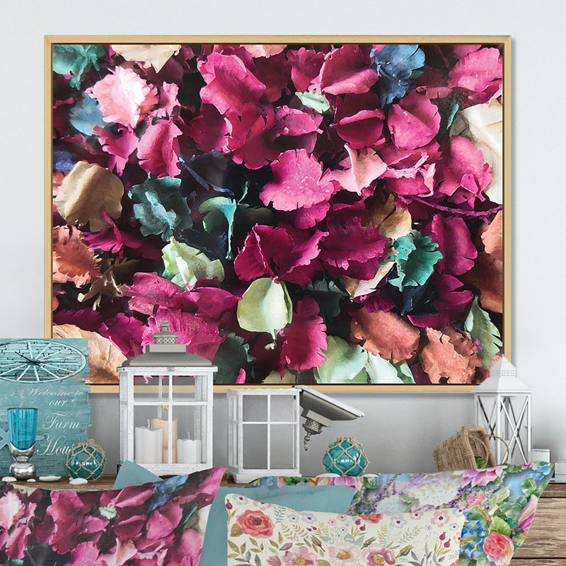 «Colorful Leaf Flower Composition», reproduction sur toile flottante, H 12 po x l 20 po x P 1 po, Cadre naturel flottant