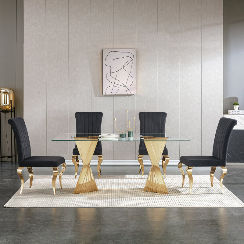 7 - Piece Dining Set, Gold, Black