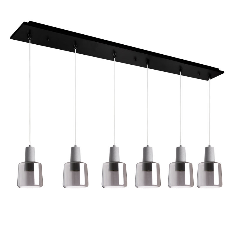 Samson LED Pendant, Black/Smoked Glass, 6 Lights, 53 W