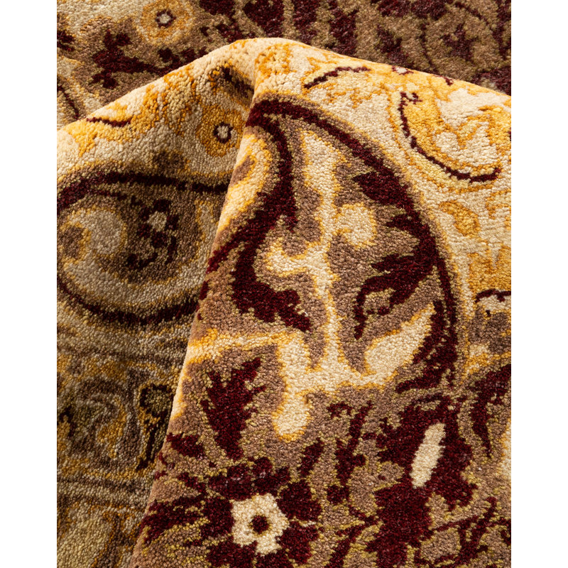 Tapis unique en laine noué à la main 9 pi 3 po x 12 pi 1 po nouvel âge Hayner en brun / beige / marron