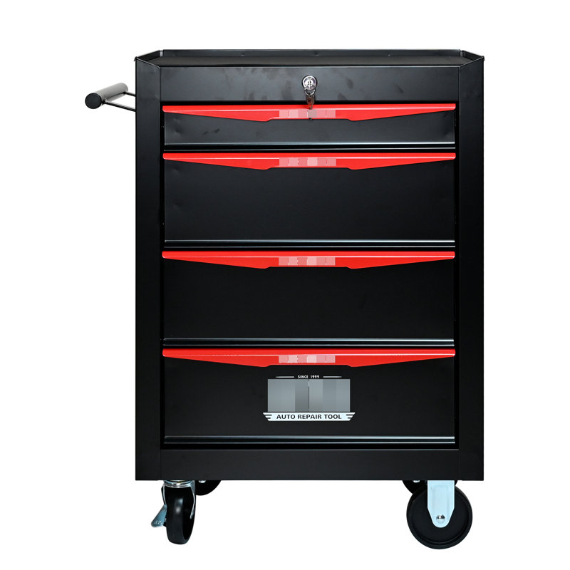 Coffre à outils 4 en métal 20 po - 4 portes pivotantes, noir et rouge, acier, 4 portes pivotantes, option de rangement supplémentaire avec tiroirs roulants