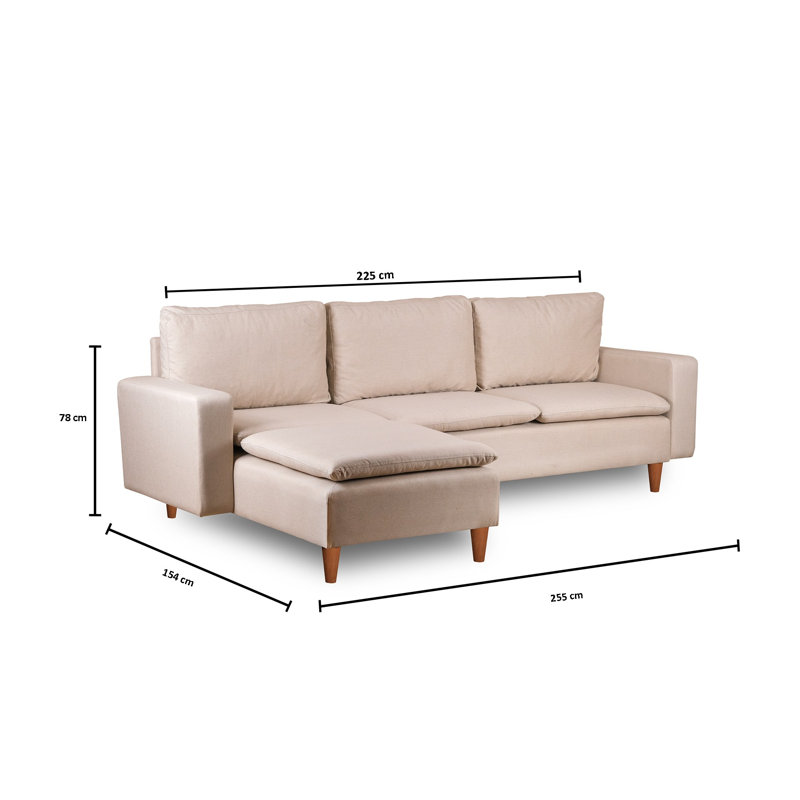 Elegant Corner Sofa, Cream Color, 100% Metal Frame & 100% Polyester Fabric | Dimensions: 88.6 x 31.5 x 18.1 inches | High DNS Foam & Silicon Fiber Back Cushions | Perfect for Living Room & Family Spaces
