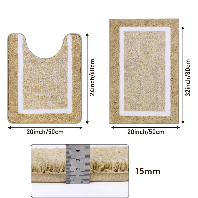 2 Piece set Rectangle Bath Mat, Beige