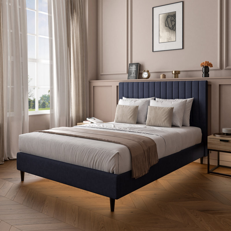 XR Living Maisie Fabric Bed Frame with LED Lighting, Navy, Double (4'6)