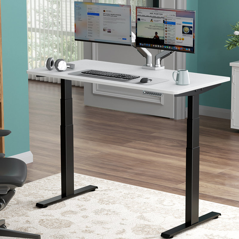  Bureau debout de qualité supérieure, Blanc, Noir, H 49,3 po x l 48 po x P 24 po